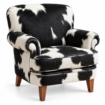Poltrona Kansas em Pelo Bovino Natural Preto e Branco | DECOURO