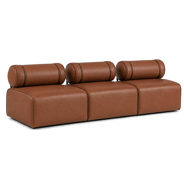 Poltrona / Sofá Modular Roll Terracota em Couro Natural — 1, 2 ou 3 Módulos — versão 3 Módulos — 285 × 100 × 81 cm