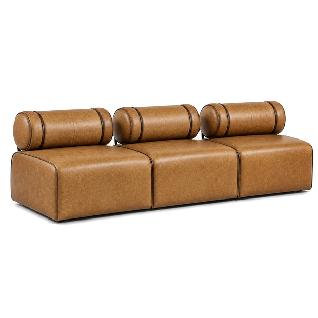 Poltrona / Sofá Modular Roll Caramelo em Couro Natural — 1, 2 ou 3 Módulos — versão 3 Módulos — 285 × 100 × 81 cm