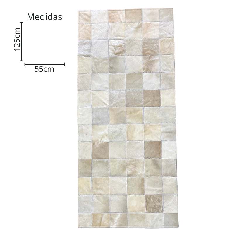 Passadeira de Couro Natural Quadriculada Clara 1,25 m x 55 cm - P002