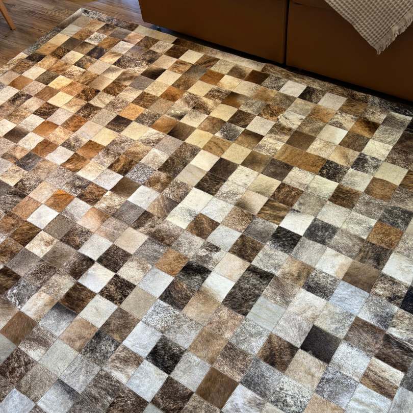 Tapete de Couro Mosaico Natural - Módulo 10x10 cm — couro de boi natural cor bege