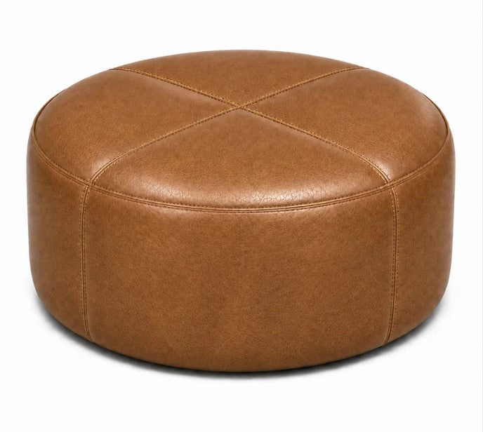 Puff Redondo em Couro Naturale Caramelo - Medida 80x35cm