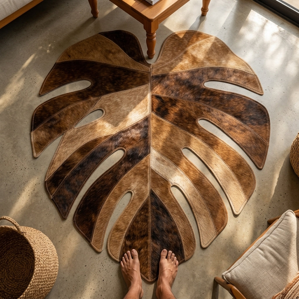 Tapete de Couro Orgânico Folha Monstera Caramelo — foto de ambiente 1:1