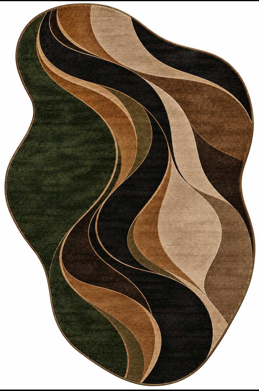 Tapete Organico Verde, Bege, Marrom e Preto - 2,20x0,9m
