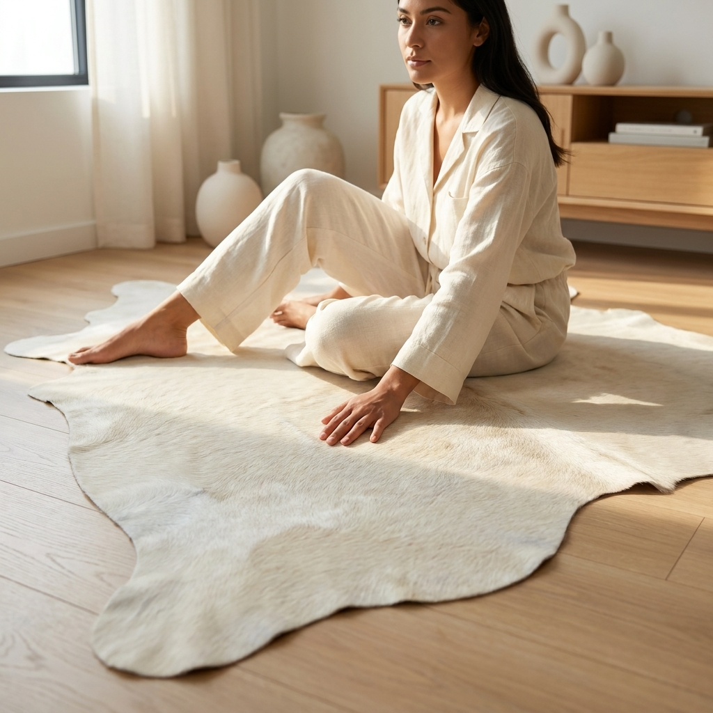 Tapete Bovino Branco Pelo Curto BRA1174 I 1,68x1,80m — foto de ambiente 1:1