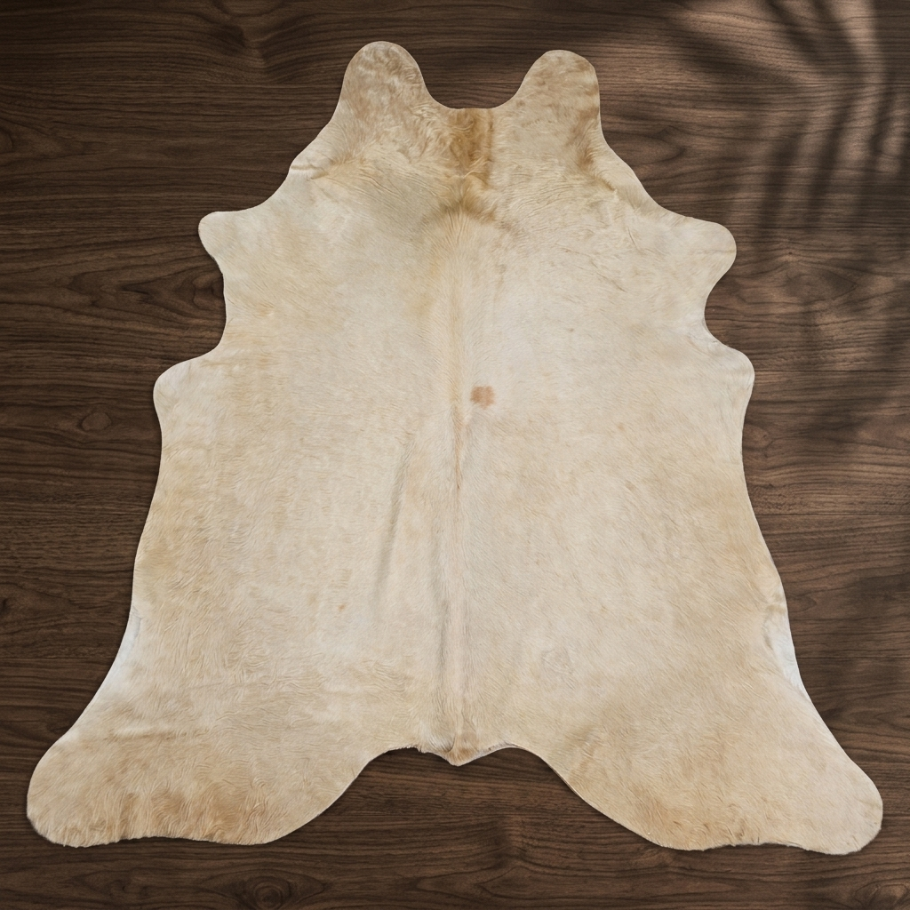 Tapete de pele de boi branco perola BRA1199 — foto de ambiente 1:1