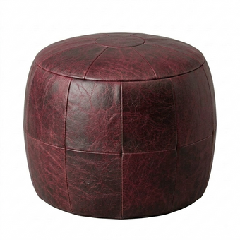 Puff Redondo Vinho Couro La Paz 40x40cm 100% Couro Legítimo