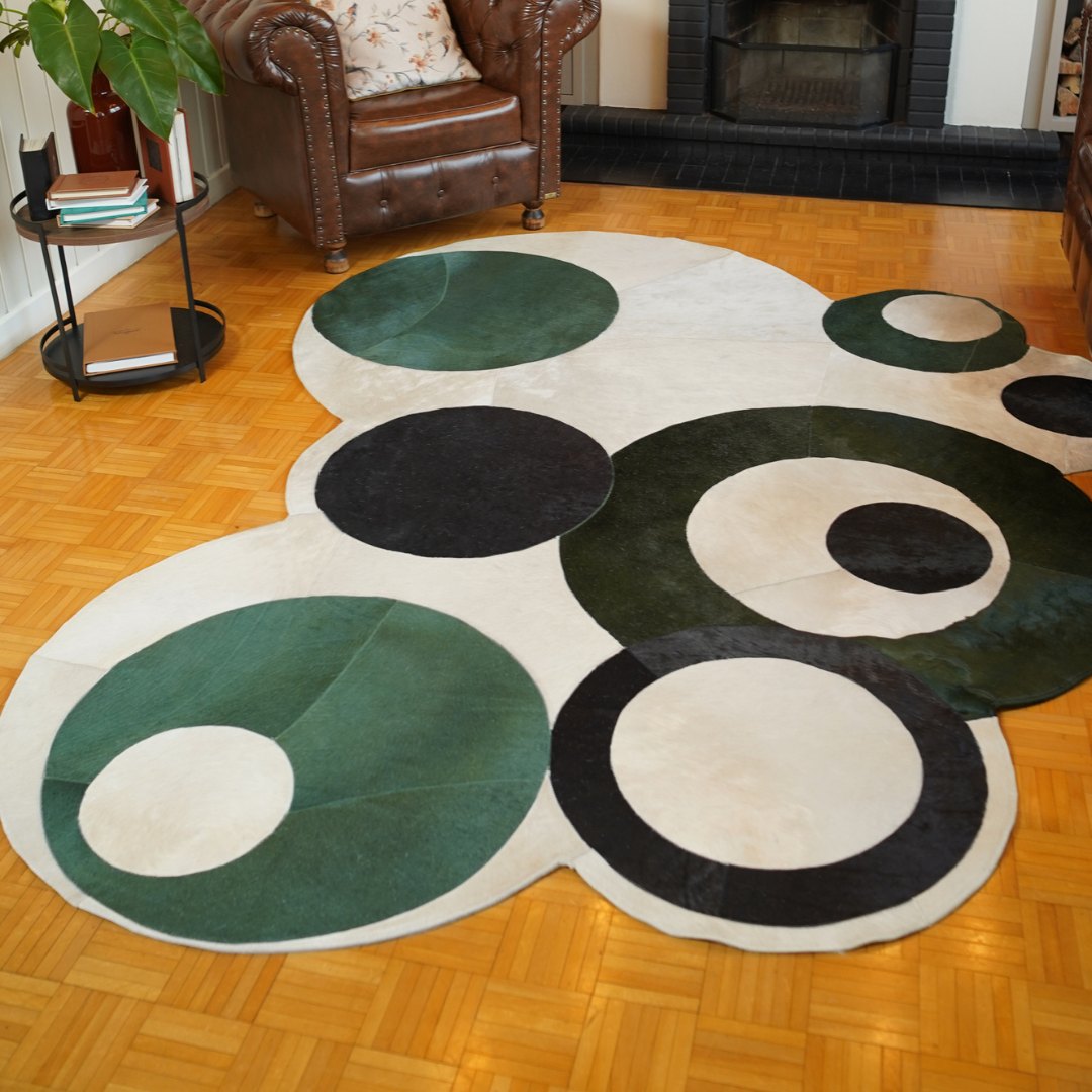 Tapete de Couro Orgânico Círculos Verde e Preto