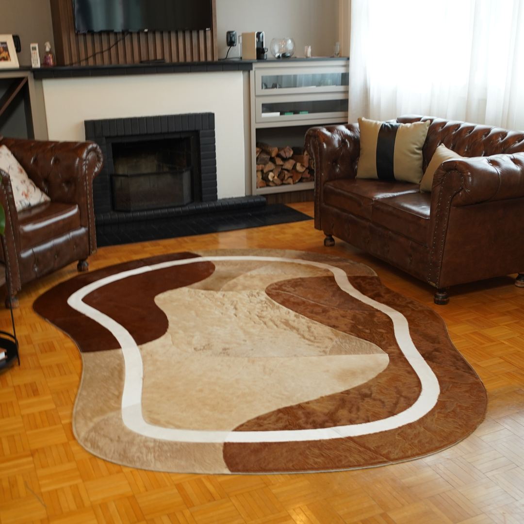 Tapete de Couro Orgânico Ondas Terracota e Creme