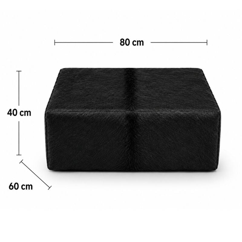 Puff Retangular em Couro Bovino Natural – Preto - Tamanho Grande / Extra Grande