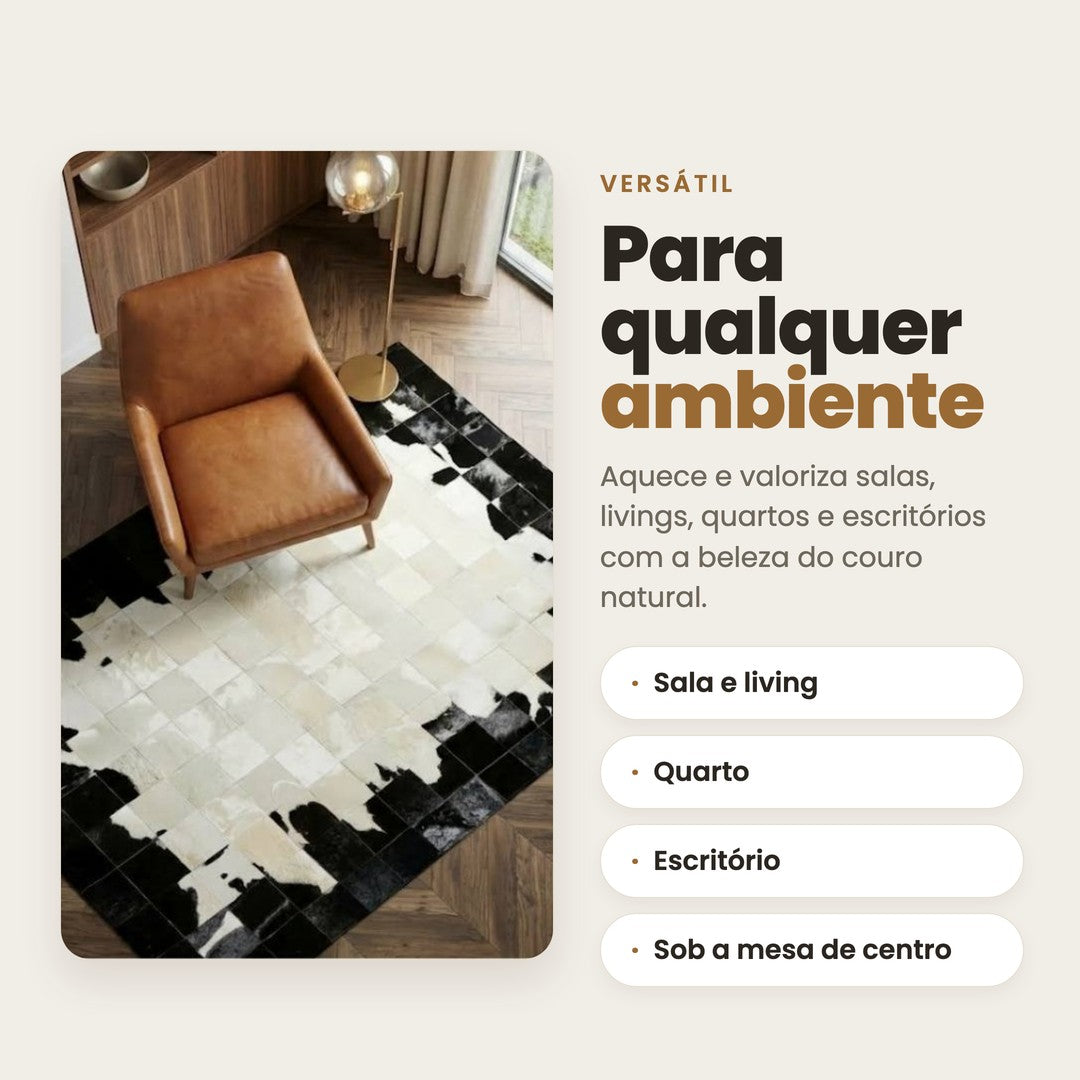DECOURO · Tapete Tóquio - Preto e Branco - Módulo 10x10 cm em Couro Legítimo — Versatilidade