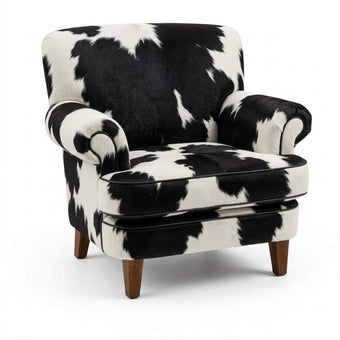 Poltrona Kansas em Pelo Bovino Natural Preto e Branco | DECOURO