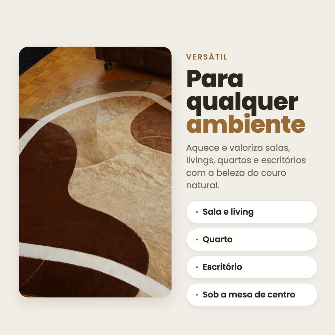 DECOURO · Tapete de Couro Orgânico Ondas Terracota e Creme — Versatilidade