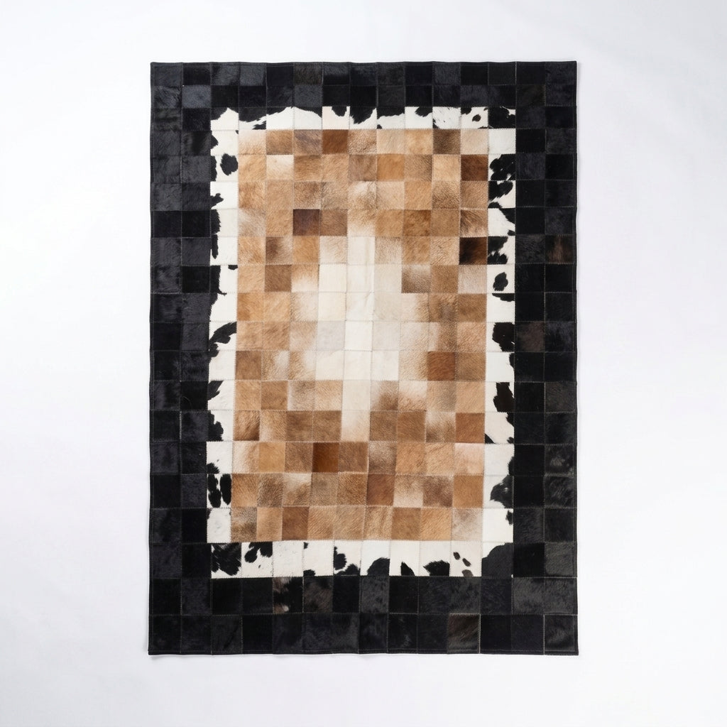 Tapete Berlim - Preto/Branco/Marrom Couro Legítimo - Módulo 10x10cm