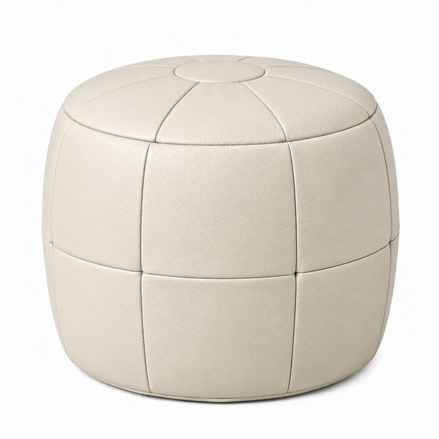 Puff Pipa Off White em Couro Natural Premium 40x40cm — versão 1 Puff