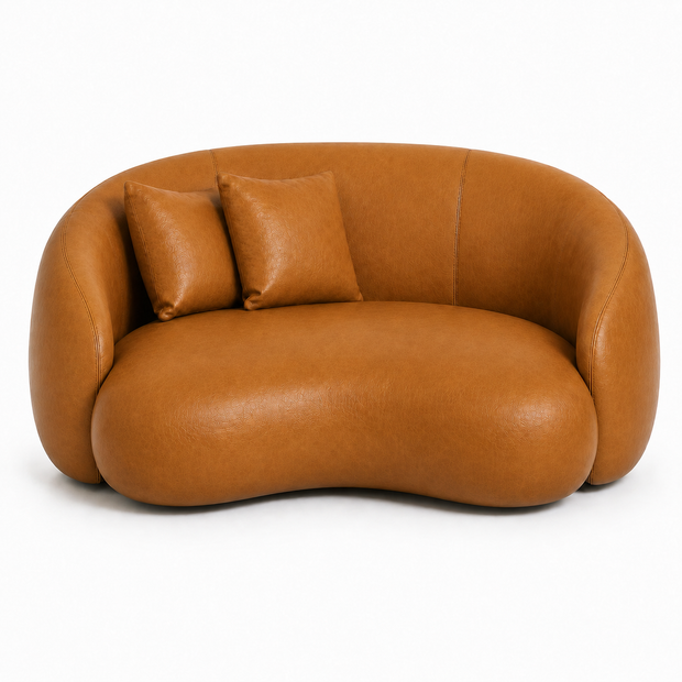 Sofá Orgânico Curvo Caramelo em Couro Legítimo Texturizado — 220, 260 ou 300 cm — versão 220 cm — Inteiro + 2 Almofadas de Brinde