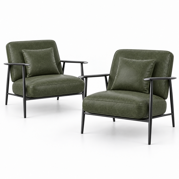 Poltrona Majestic Verde Esmeralda em Couro Naturale Premium — versão 2 Poltronas + 2 Almofadas