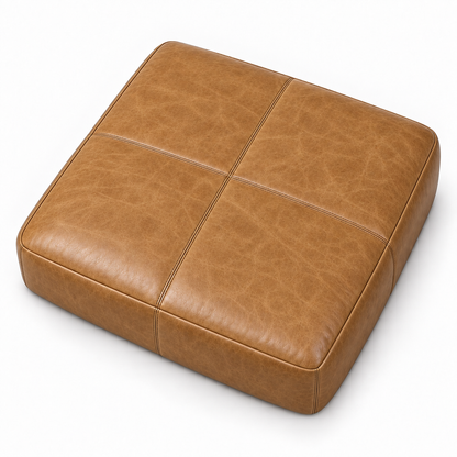 Puff Gigante 1,20 × 1,20 m em Couro Waxy Caramelo, vista diagonal alta em fundo branco