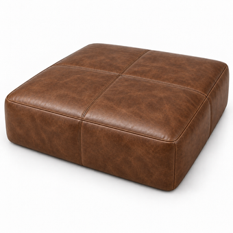 Puff Quadrado Gigante em Couro Waxy Tabaco Estonado — 1,20 ou 1,50 m