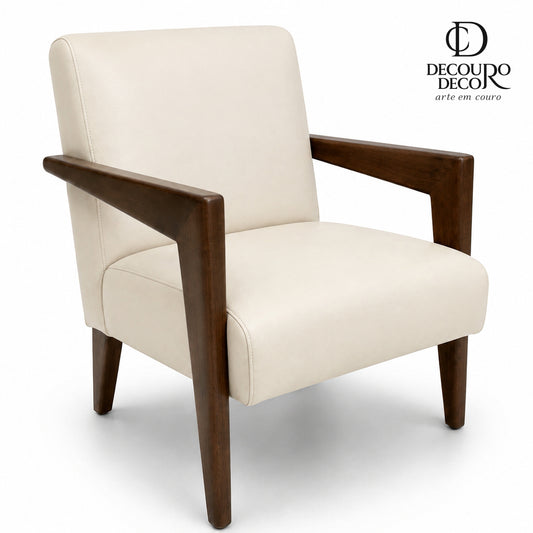 Poltrona Alice em Couro Premium Marfim (Couro Liso) | DECOURO