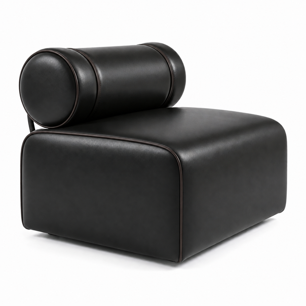 Poltrona / Sofá Modular Roll Preto Grafite em Couro Natural — 1, 2 ou 3 Módulos — versão 1 Módulo — 95 × 100 × 81 cm
