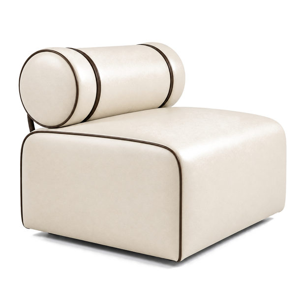 Poltrona / Sofá Modular Roll Marfim em Couro Natural — 1, 2 ou 3 Módulos — versão 1 Módulo — 95 × 100 × 81 cm