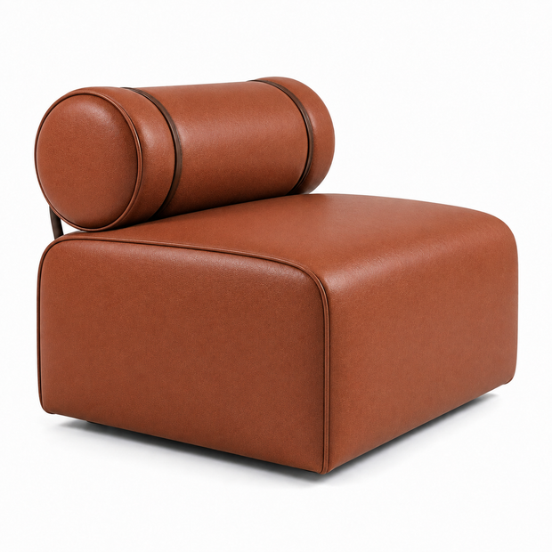 Poltrona / Sofá Modular Roll Terracota em Couro Natural — 1, 2 ou 3 Módulos — versão 1 Módulo — 95 × 100 × 81 cm