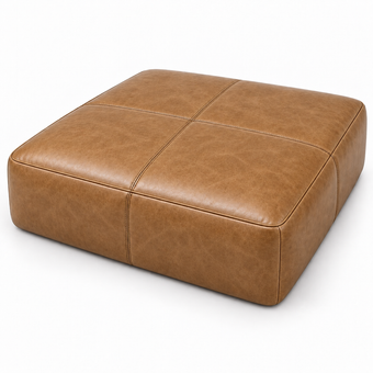 Puff Quadrado Gigante em Couro Waxy Caramelo — 1,20 ou 1,50 m