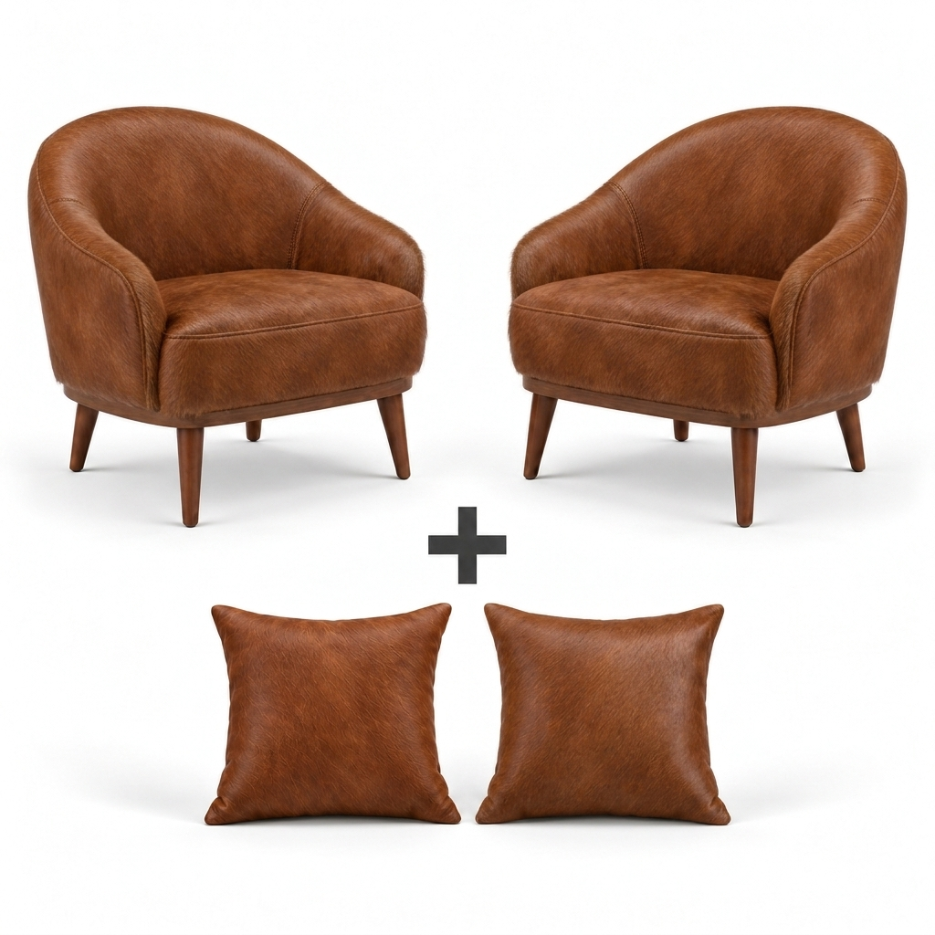 Conjunto de duas Poltronas Paris e duas almofadas em couro vaqueta marrom