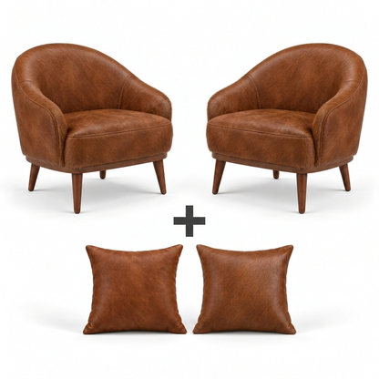 Conjunto de duas Poltronas Paris e duas almofadas em couro vaqueta marrom