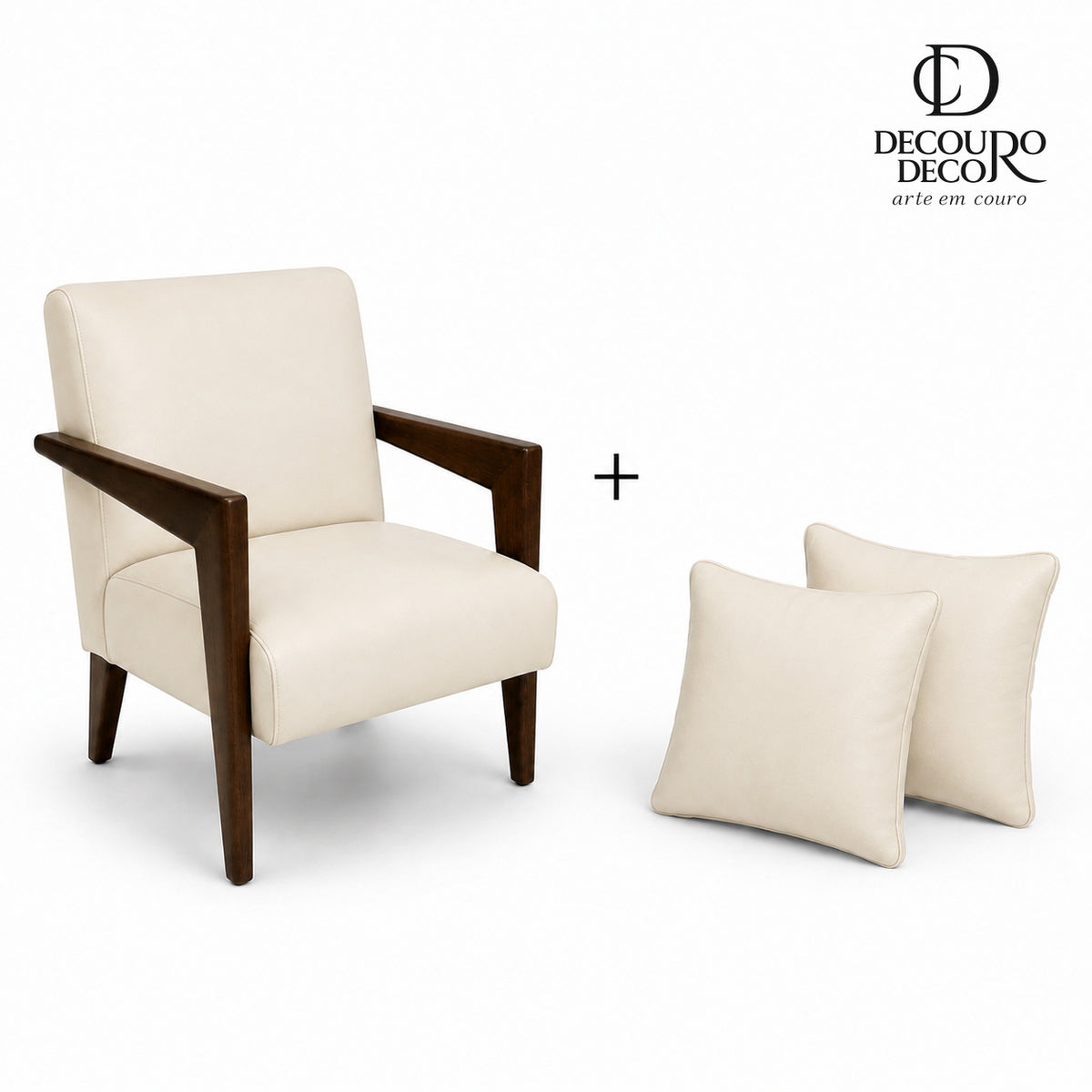 Poltrona Alice em Couro Premium Marfim (Couro Liso) | DECOURO