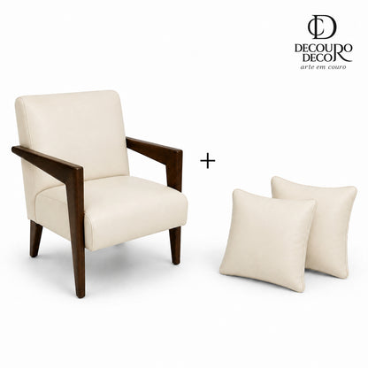 Poltrona Alice em Couro Premium Marfim (Couro Liso) | DECOURO