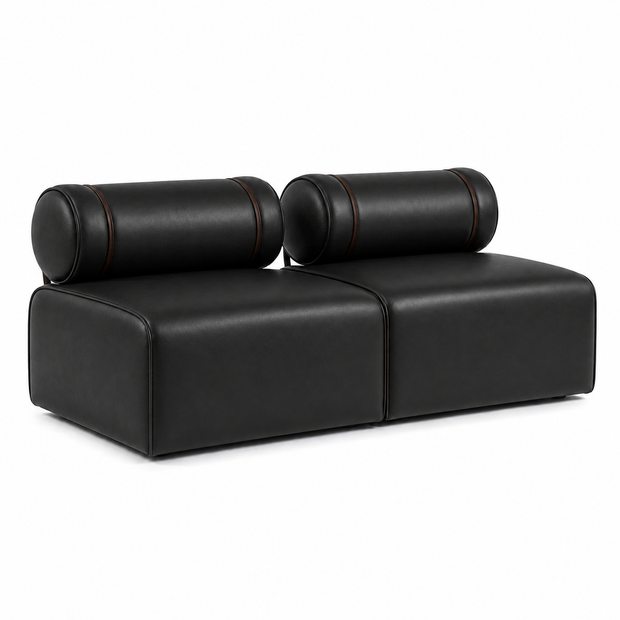 Poltrona / Sofá Modular Roll Preto Grafite em Couro Natural — 1, 2 ou 3 Módulos — versão 2 Módulos — 190 × 100 × 81 cm