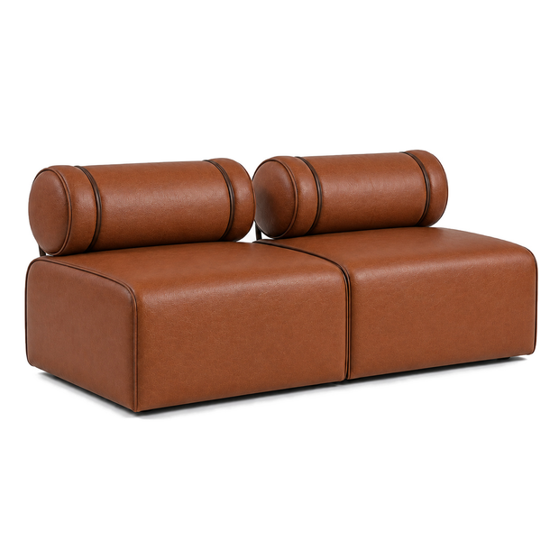 Poltrona / Sofá Modular Roll Terracota em Couro Natural — 1, 2 ou 3 Módulos — versão 2 Módulos — 190 × 100 × 81 cm