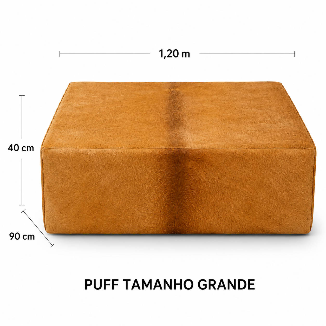 Puff de couro legítimo natural mostrando a textura real