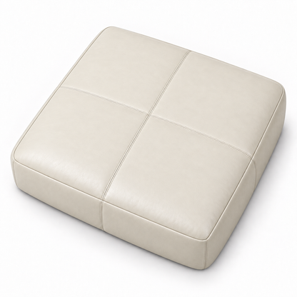 Puff Gigante 1,20 × 1,20 m em Couro Legítimo Marfim, vista diagonal alta em fundo branco
