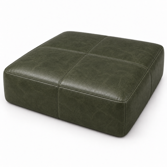 Puff Quadrado Gigante em Couro Waxy Verde Oliva — 1,20 ou 1,50 m
