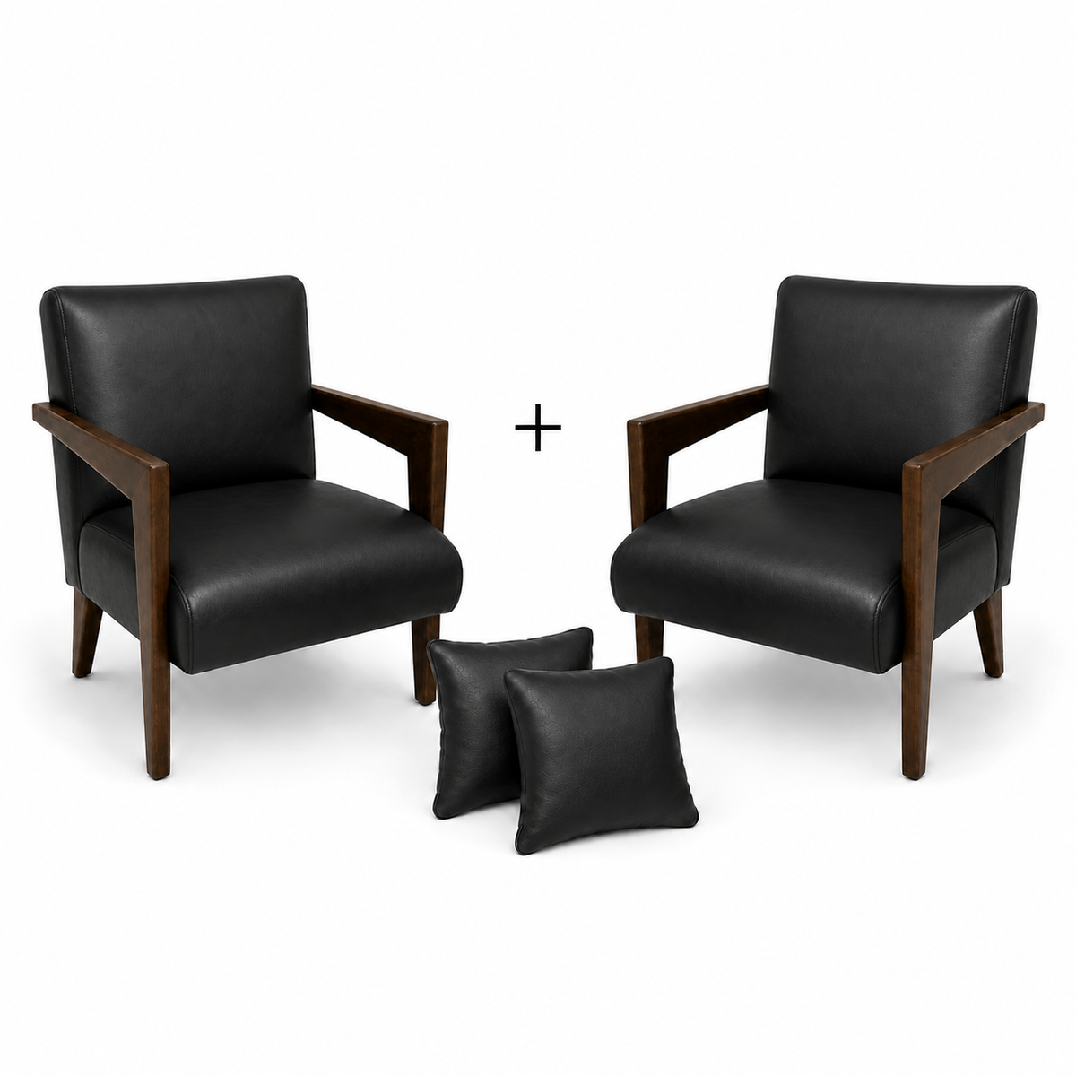 Conjunto 2 Poltronas Alice Preto Grafite + 2 almofadas quadradas