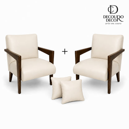 Poltrona Alice em Couro Premium Marfim (Couro Liso) | DECOURO