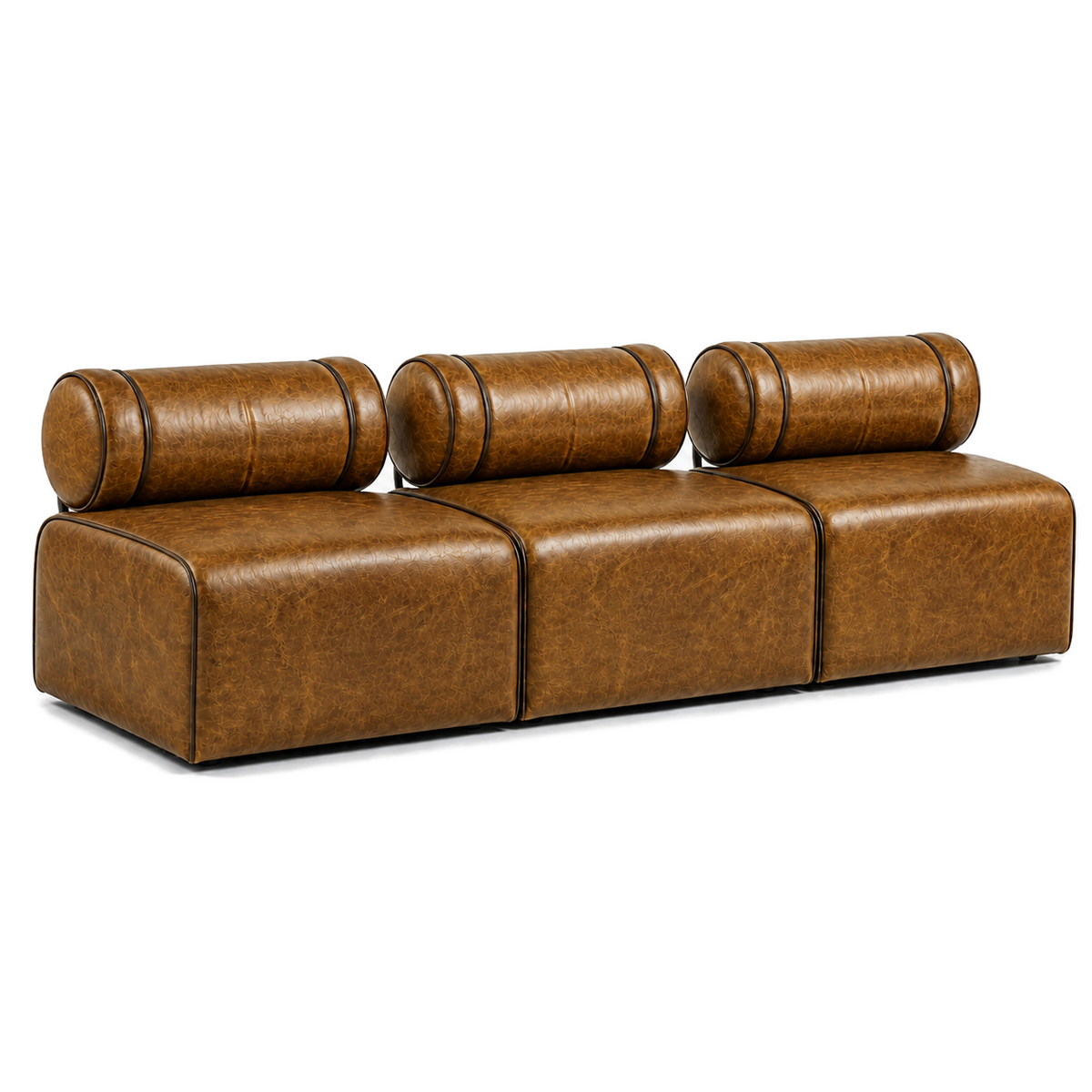 Sofá Modular com 3 módulos formando o sofá completo, em couro premium texturizado