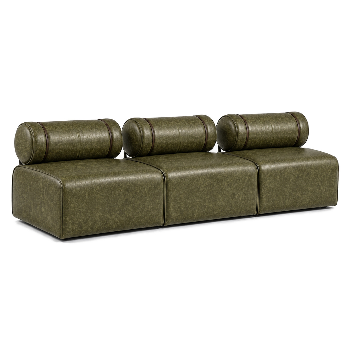 Sofá Modular Verde Esmeralda com 3 módulos formando o sofá completo, em fundo branco