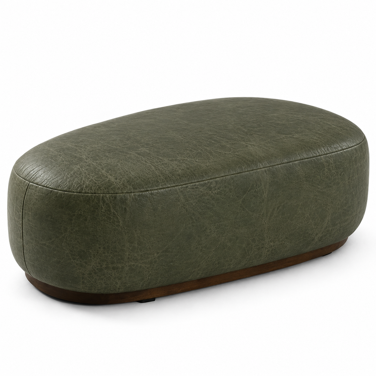 Puff em couro na cor Verde Oliva