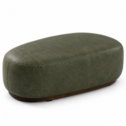 Puff em couro na cor Verde Oliva