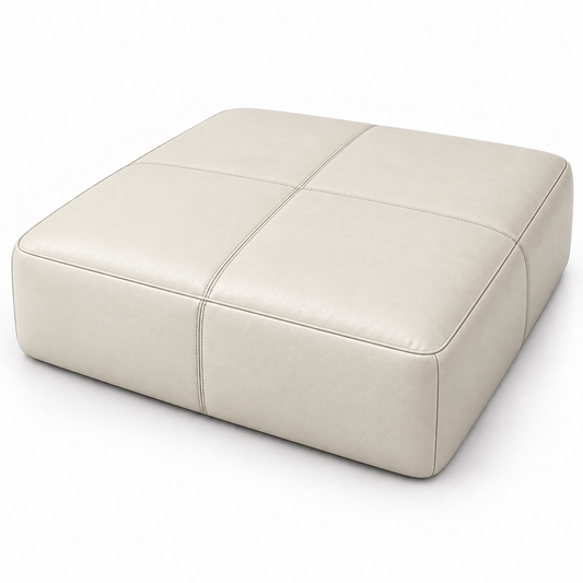 Puff Tamanho Gigante 1,20 × 1,20 m em Couro Legítimo Marfim (Lojas, Hotéis e Salões de Eventos) em fundo branco