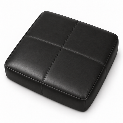 Puff Gigante 1,20 × 1,20 m em Couro Legítimo Preto, vista diagonal alta em fundo branco