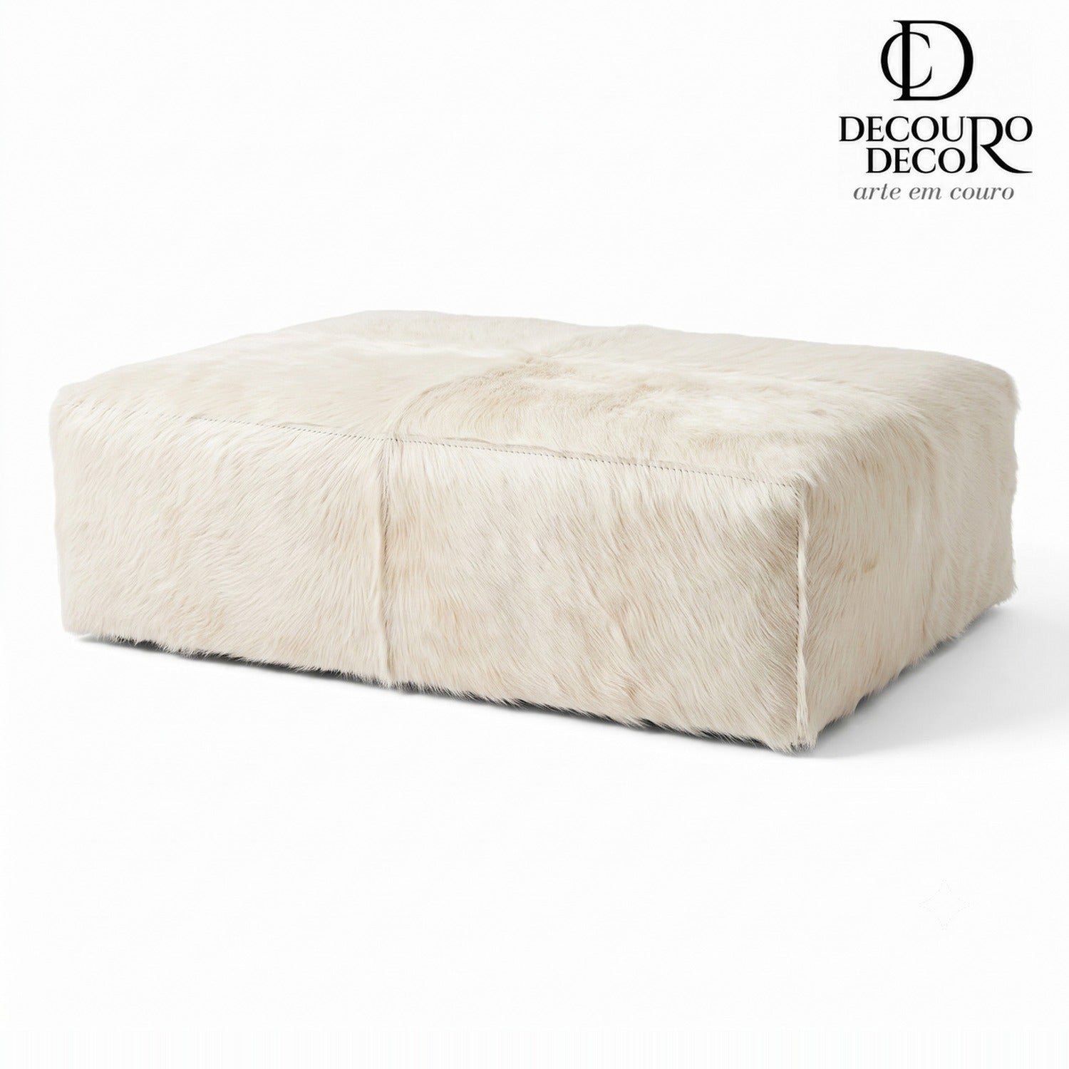 Puff de Couro Bovino 100% Natural Retangular Branco Tamanho Extra Grande 120cm x 80cm x 40cm