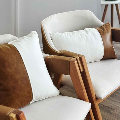 Conjunto com 02 Almofadas DUE em Couro Legítimo Caramelo e Branco