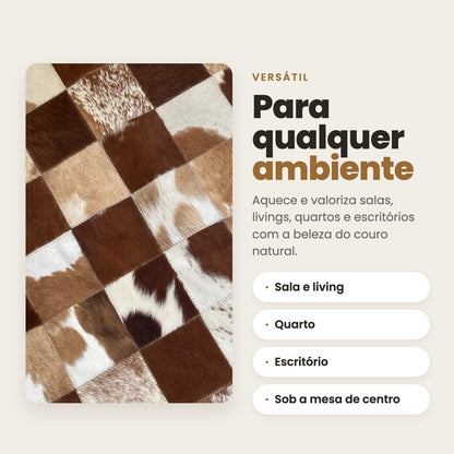 DECOURO · Tapete de Couro Quadriculado Marrom e Branco — Versatilidade