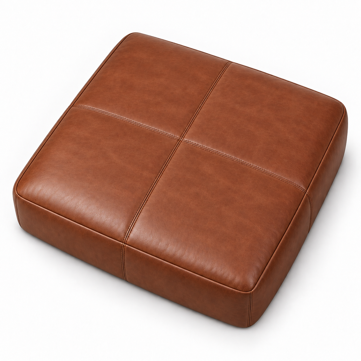 Puff Gigante 1,20 × 1,20 m em Couro Legítimo Terracota, vista diagonal alta em fundo branco