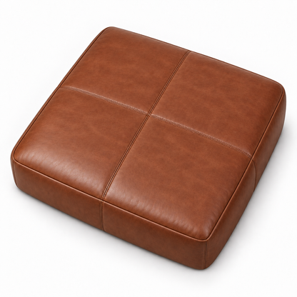 Puff Gigante 1,20 × 1,20 m em Couro Legítimo Terracota, vista diagonal alta em fundo branco